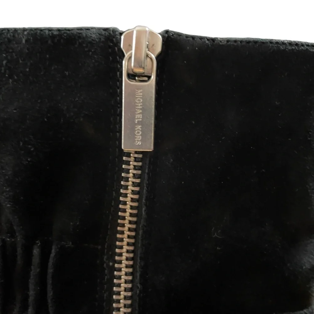 Michael Kors Dolores Black Suede Chain Block Heel Boots Size 10